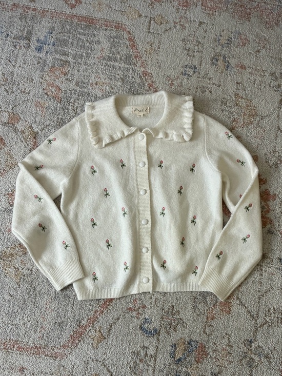 Marled by Reunited Clothing Sweaters - Marled Ruffle Collar Cardigan Sweater Floral Embroidered Coquette-EUC-Sz S